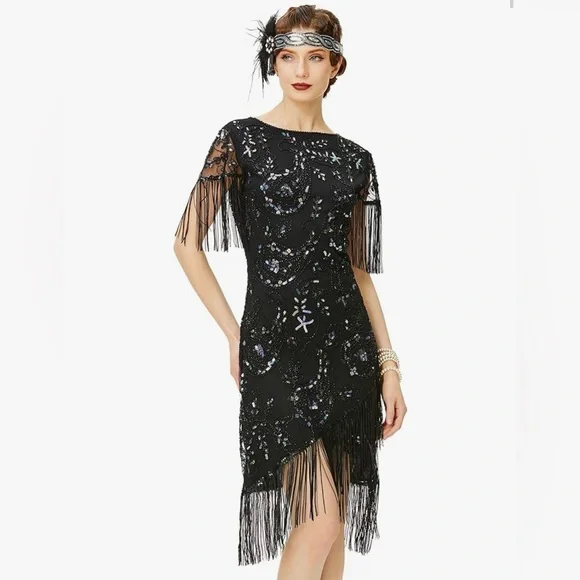 Flapper Fringed Dress with Holographic Sequins - Picture 1 of 9